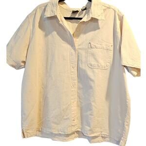Erika Woman 2X Cotton Button Up Top Shirt Neutral Boho Cottagecore Floral Earthy